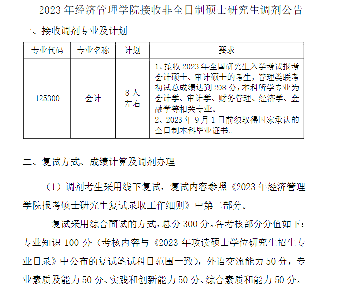 2023年南京理工大學經濟管理學院接收非全日制碩士研究生調劑公告